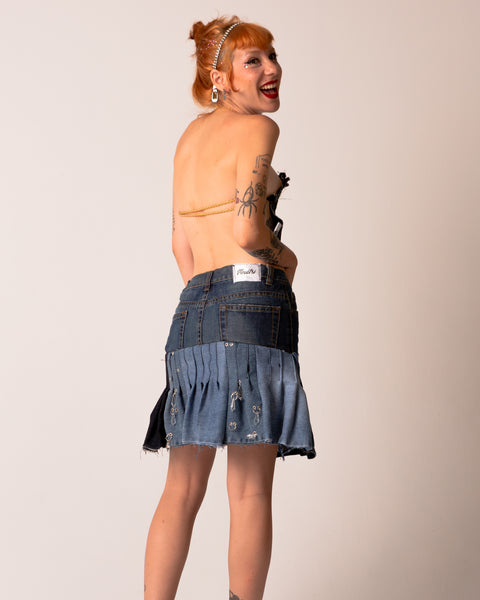 Call The Shots - Denim Pistol Backless Top