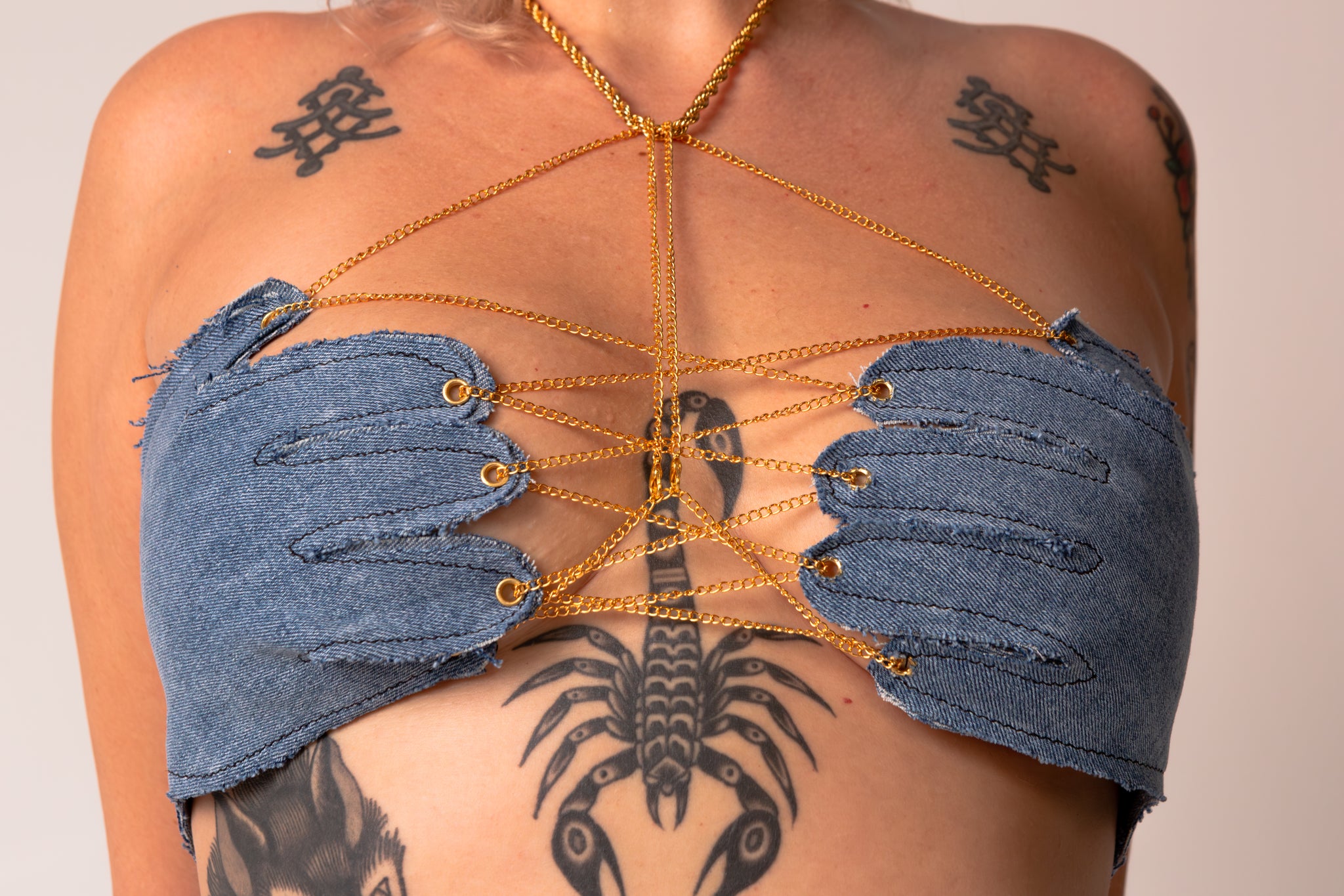 Dare To Touch This - Denim Hands Bralet (with chain detailing)