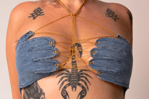 Dare To Touch This - Denim Hands Bralet (with chain detailing)