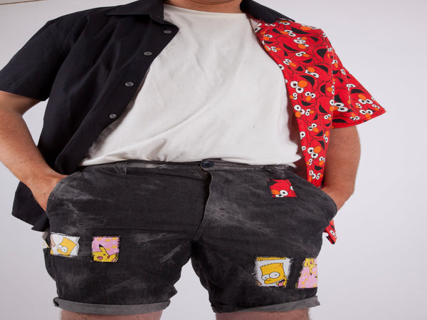 Unisex Up-cycled Character Patchwork Shorts