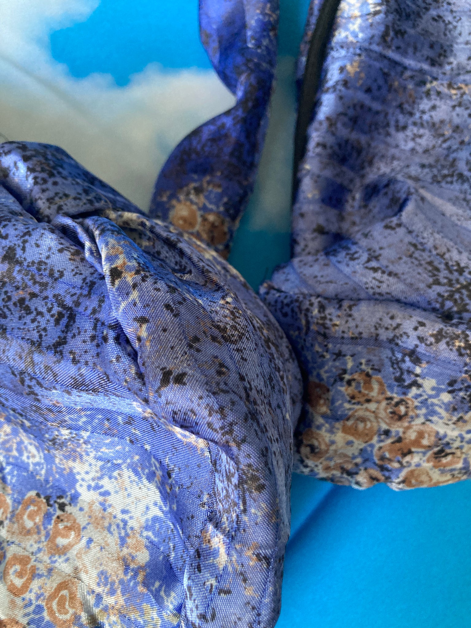 Up cycled blue flower satin