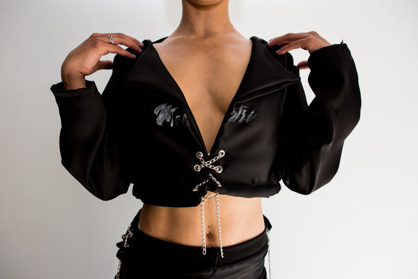 Satin Cropped Suit Top